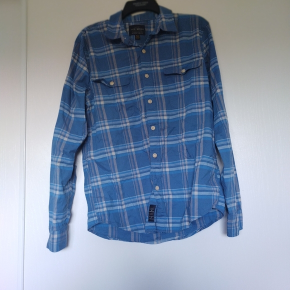 Lucky Brand Saturday Stretch Blue Plaid Long Sleeve Button Up Shirt size M - Picture 5 of 5